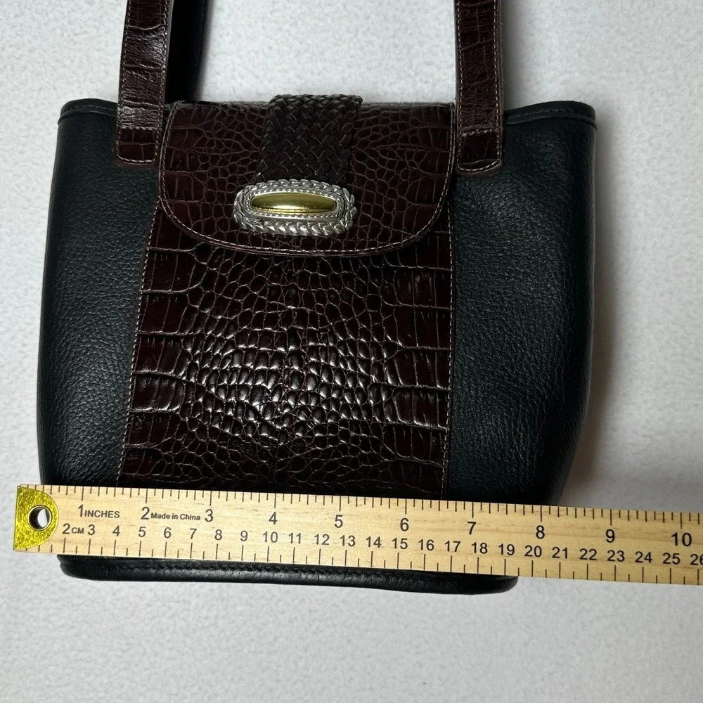 Brighton A120796 Black Brown Croc Embossed Leather Shoulder Bag Purse